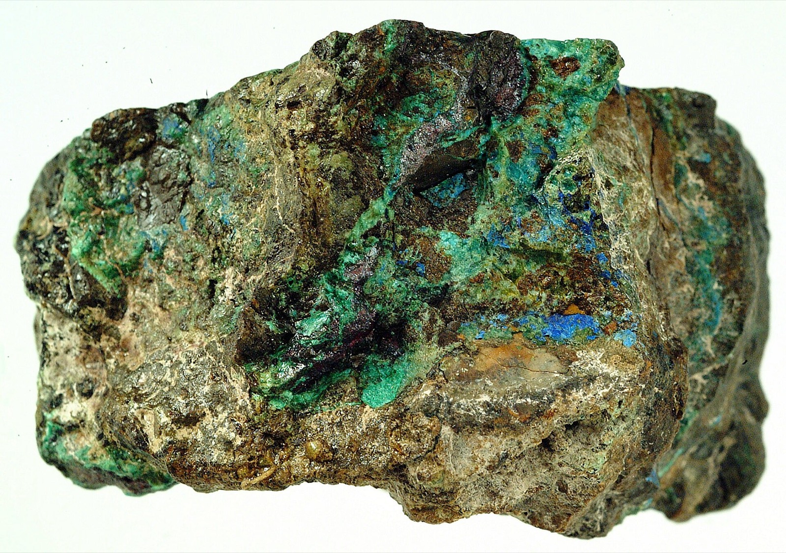 Copper ore specimen with green malachite and blue azurite
